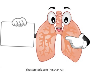 Mascot Illustration of a Healthy Human Lungs Delivering a Presentation While Holding a Blank Board