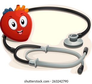 Mascot Illustration of a Heart Sitting Beside a Stethoscope