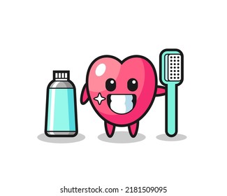 Ilustración de cardíaco con cepillo de dientes, diseño de estilo lindo para camiseta, pegatina, elemento logotipo