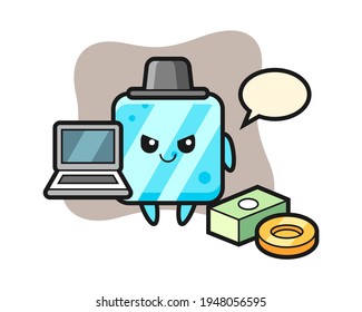 Mascot illustration of ice cube as a hacker, cute style design for t shirt, sticker, logo element