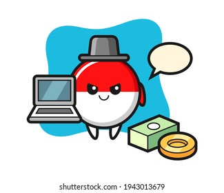 Mascot illustration of indonesia flag badge as a hacker