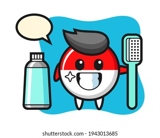 Mascot illustration of indonesia flag badge with a toothbrush