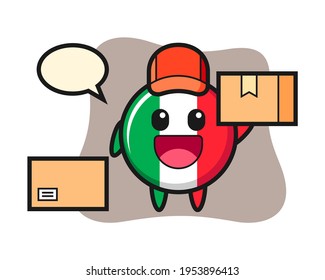 Mascot illustration of italy flag badge as a courier, cute style design for t shirt, sticker, logo element