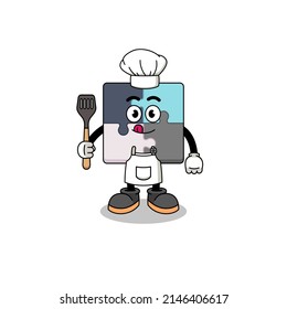 Mascot Illustration of jigsaw puzzle chef , character design