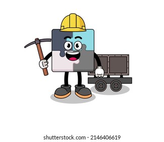 Mascot Illustration of jigsaw puzzle miner , character design