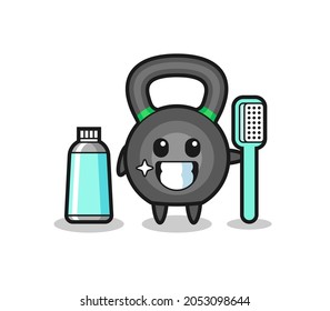 Mascot Illustration of kettlebell with a toothbrush , cute style design for t shirt, sticker, logo element