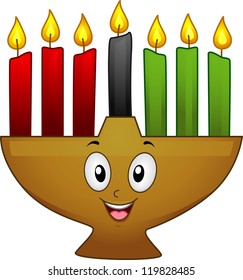 Mascot Illustration of a Kinara with Lit Candles in Celebratiion of Kwanzaa