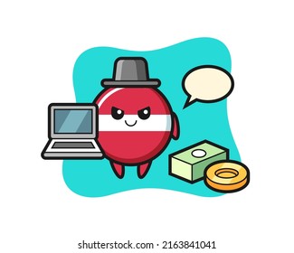 Mascot Illustration of latvia flag badge as a hacker , cute style design for t shirt, sticker, logo element