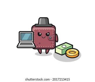 Mascot Illustration of leather wallet as a hacker