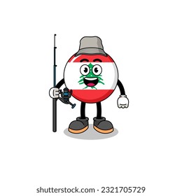 Mascot Illustration of lebanon flag fisherman , character design
