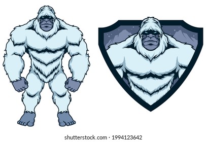 Mascot illustration legendary forest creature Bigfoot on white background.