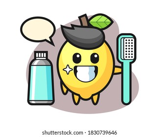 Mascot illustration of lemon with a toothbrush