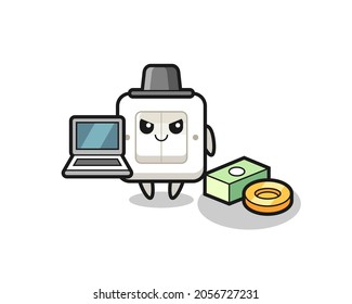 Ilustración de mascota de interruptor de luz como hacker , diseño de estilo lindo para camiseta, pegatina, elemento logo
