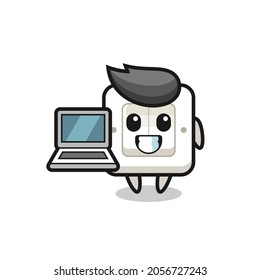 Mascot Illustration of light switch with a laptop , cute style design for t shirt, sticker, logo element
