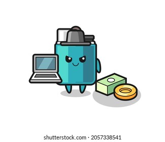 Mascot Illustration of lighter as a hacker , cute design