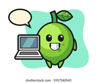 Mascot illustration of lime with a laptop, cute style design for t shirt, sticker, logo element