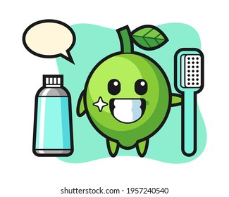 Mascot illustration of lime with a toothbrush, cute style design for t shirt, sticker, logo element