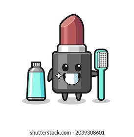 Mascot Illustration of lipstick with a toothbrush , cute style design for t shirt, sticker, logo element