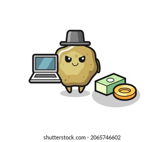 Ilustración en mascota de taburetes sueltos como hacker , diseño de estilo lindo para camiseta, pegatina, elemento logo