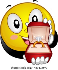 Ilustración masiva de una sonrisa amorosa presentando un anillo de compromiso con un diamante en la parte superior