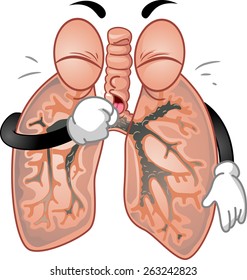 Mascot Illustration of the Lungs Coughing Violently