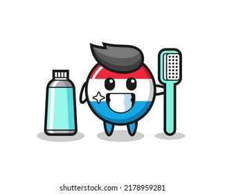 Mascot Illustration of luxembourg flag badge with a toothbrush , cute style design for t shirt, sticker, logo element