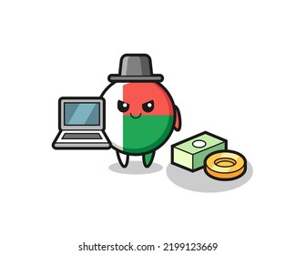 Mascot Illustration of madagascar flag badge as a hacker , cute design