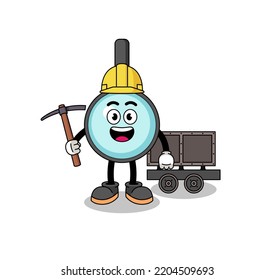 Mascot Illustration of magnifying glass miner , character design