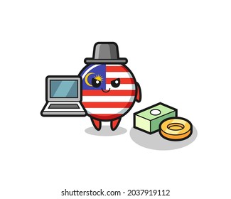 Mascot Illustration of malaysia flag badge as a hacker , cute style design for t shirt, sticker, logo element