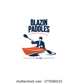 mascot, illustration man with jeans kayaking colorado river for outdoor clothing