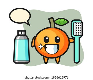 Mascot illustration of mandarin orange with a toothbrush, cute style design for t shirt, sticker, logo element