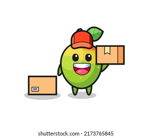 Mascot Illustration von Mango als Kurier , süßes Design für T-Shirt, Aufkleber, Logo-Element