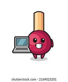 Mascot Illustration of matches with a laptop , cute style design for t shirt, sticker, logo element