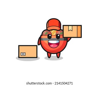 Mascot Illustration of meatball bowl as a courier , cute design