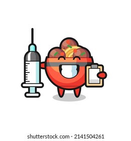 Mascot Illustration of meatball bowl as a doctor , cute design