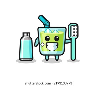 Mascot Illustration of melon juice with a toothbrush , cute style design for t shirt, sticker, logo element