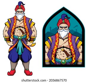 Mascot illustration with mighty sultan on white background.