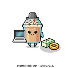 Mascot Illustration of milkshake as a hacker , cute style design for t shirt, sticker, logo element