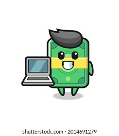 Mascot Illustration of money with a laptop , cute style design for t shirt, sticker, logo element