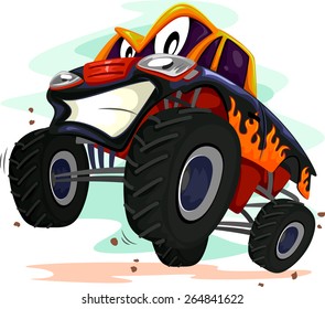 Mascot Illustration of a Monster Truck Revving Furiously