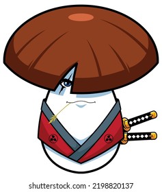 Mascot illustration with mushroom samurai isolated on white background.