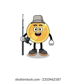 Mascot Illustration of new zealand dollar fisherman , character design