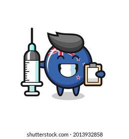 Mascot Illustration of new zealand flag badge as a doctor , cute style design for t shirt, sticker, logo element