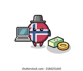 Mascot Illustration of norway flag badge as a hacker , cute style design for t shirt, sticker, logo element