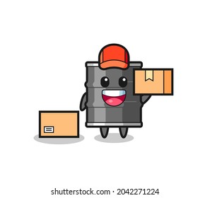 Mascot Illustration of oil drum as a courier , cute design