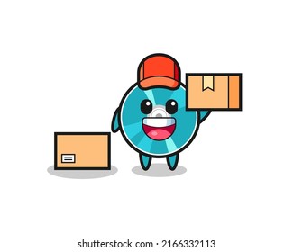 Mascot Illustration of optical disc as a courier , cute style design for t shirt, sticker, logo element