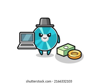 Mascot Illustration of optical disc as a hacker , cute style design for t shirt, sticker, logo element