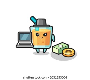 Mascot Illustration of orange juice as a hacker , cute style design for t shirt, sticker, logo element