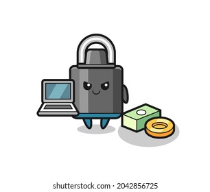 Mascot Illustration of padlock as a hacker , cute style design for t shirt, sticker, logo element