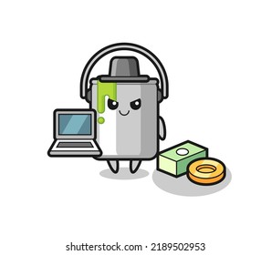 Mascot Illustration of paint tin as a hacker , cute style design for t shirt, sticker, logo element